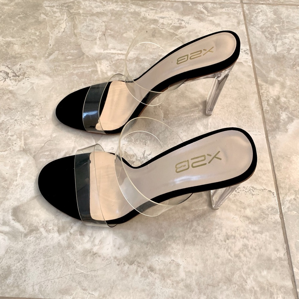 WOMEN Clear Strap Open Toe Heels Size 9
